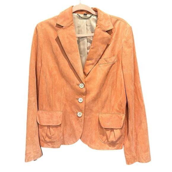 Vintage Y2K Anne Taylor Peach Orange Genuine Suede Fitted Jacket Large - Picture 2 of 12